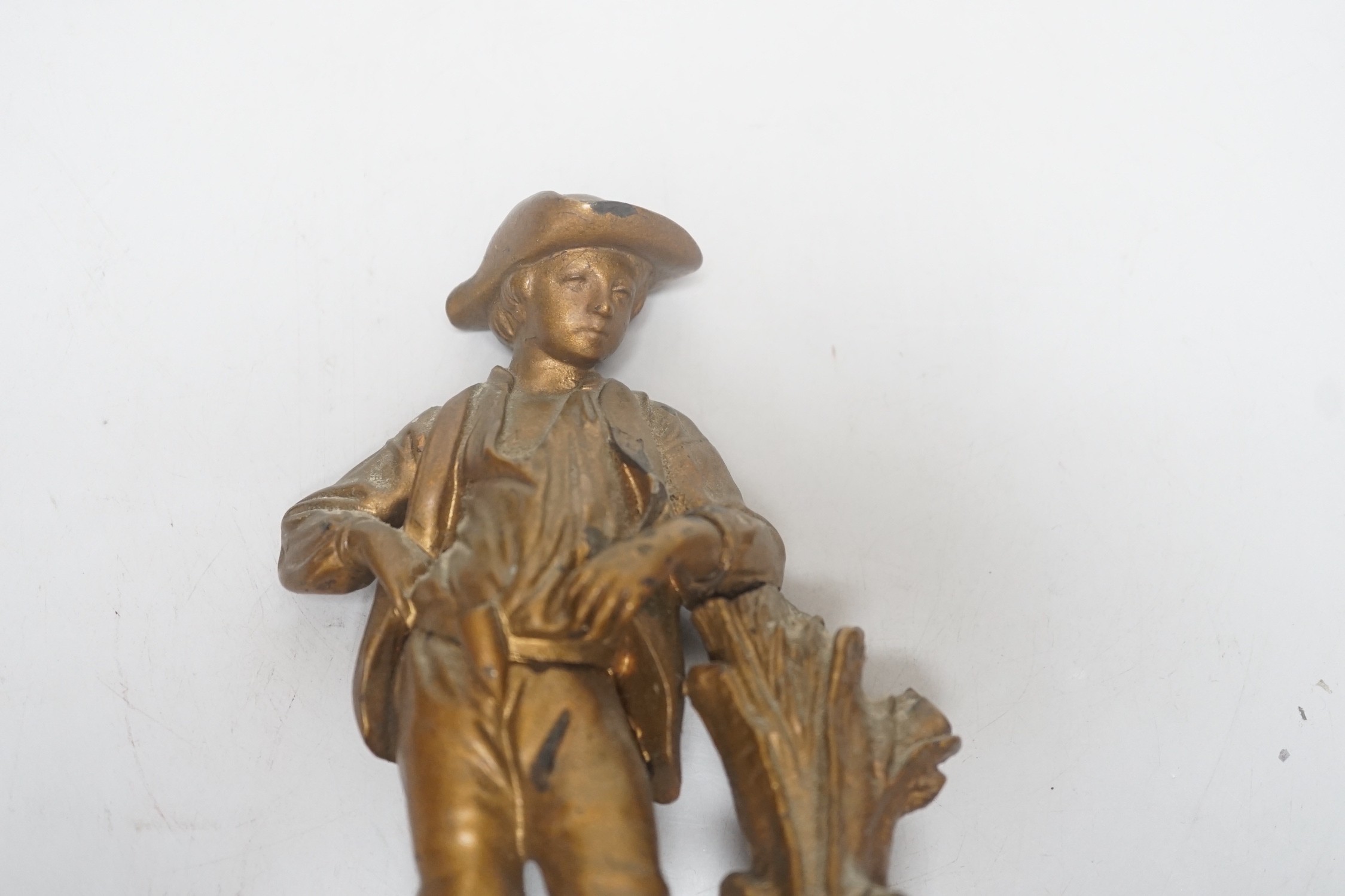 A 19th century bronze figural clock mount, 17cm tall excl base pins